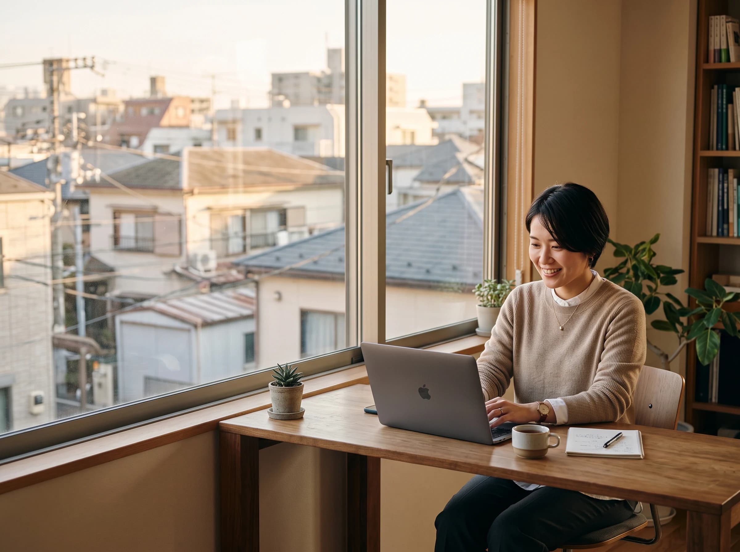 窓際のデスクで仕事に向き合う担当者